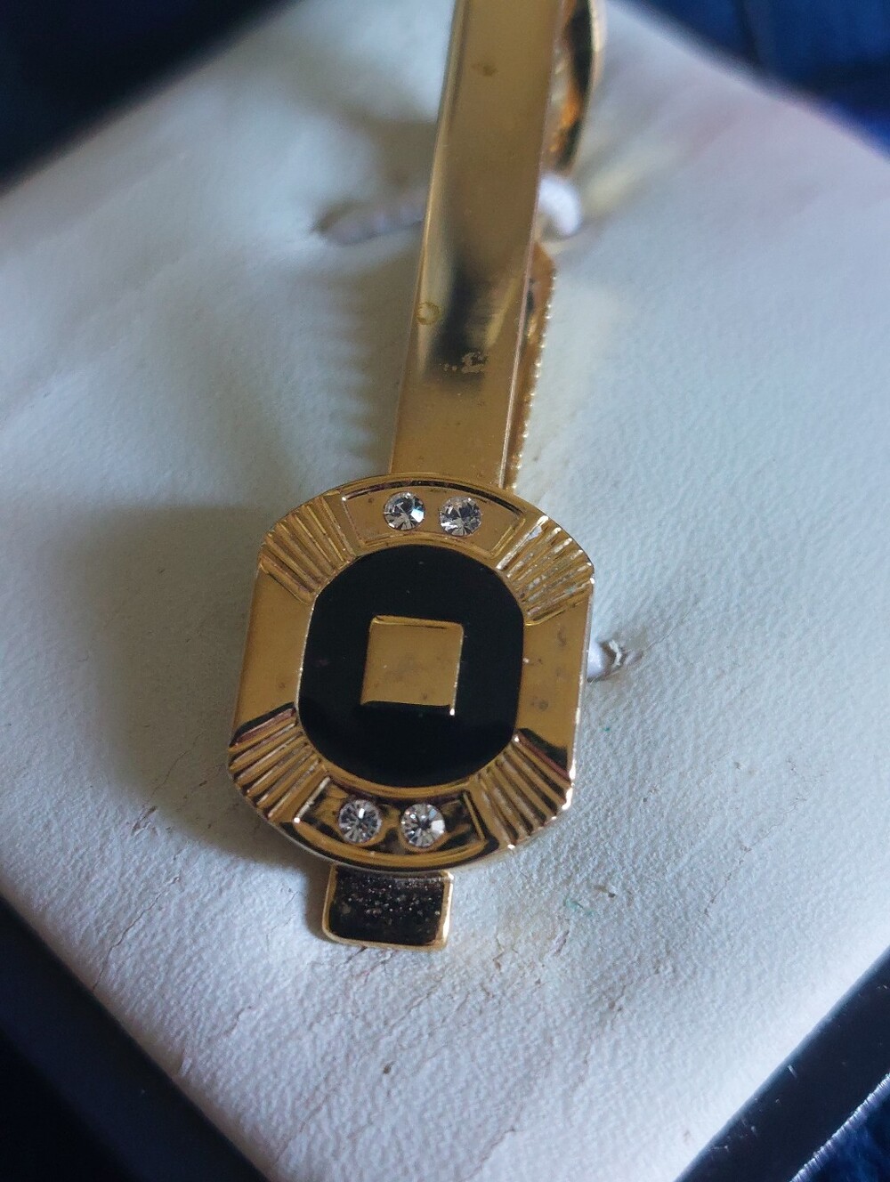 Vintage Stafford Essentials Gold Tone & Black Enamel Accent Tie Bar Clip NIB